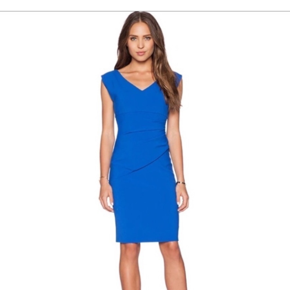 Diane von Furstenberg Blue Bevin Cap-Sleeve Ruched Sheath dress size 8